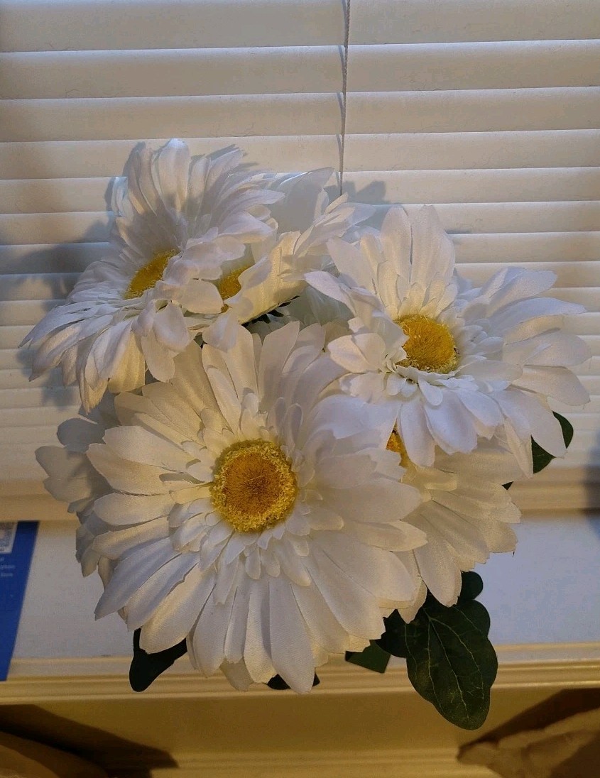 Artificial White Daisy In Pot With Paper