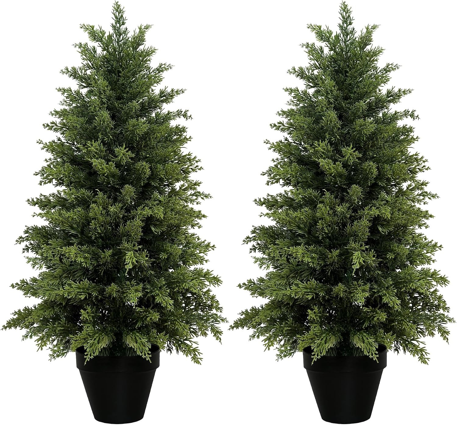 2 Pack 5ft Artificial Cedar Trees Outdoors UV Resistant Potted Faux Cedar