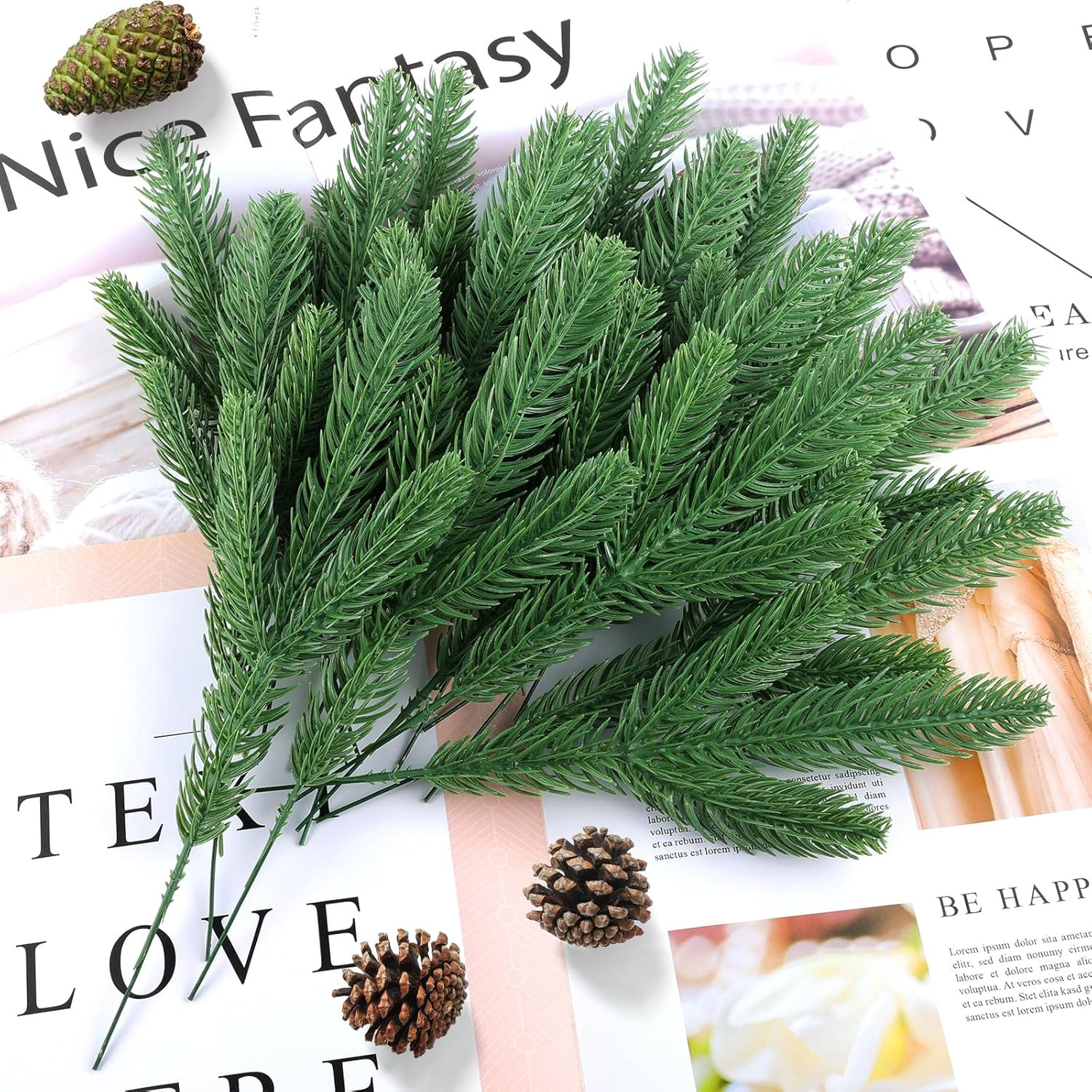 50 Pcs Artificial Pine Branches Christmas Greenery Plants Pine Needles DIY Cedar