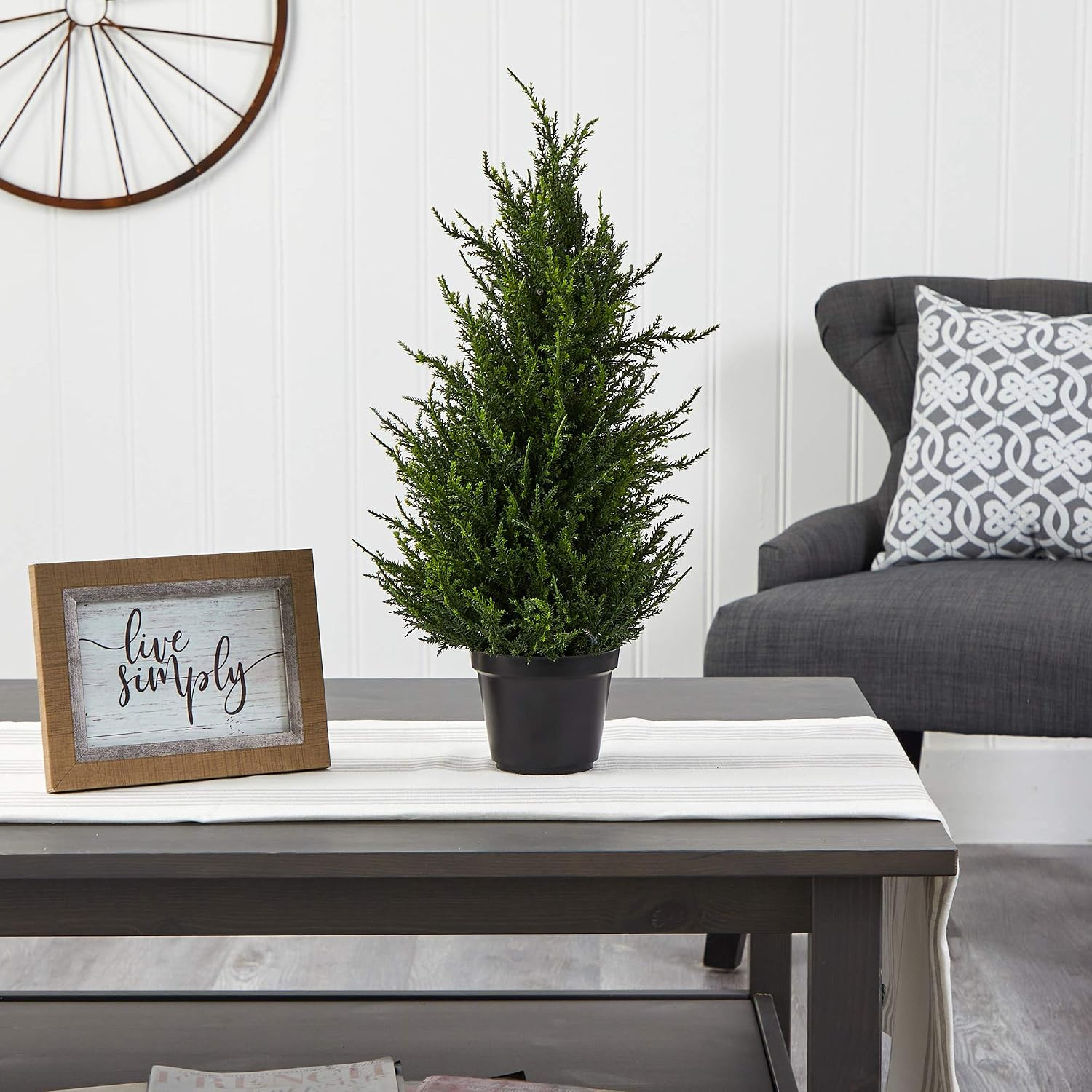 18″ Cedar Artificial Tree with LED Lights – UV Resistant for Indoor/Outdoor Use
