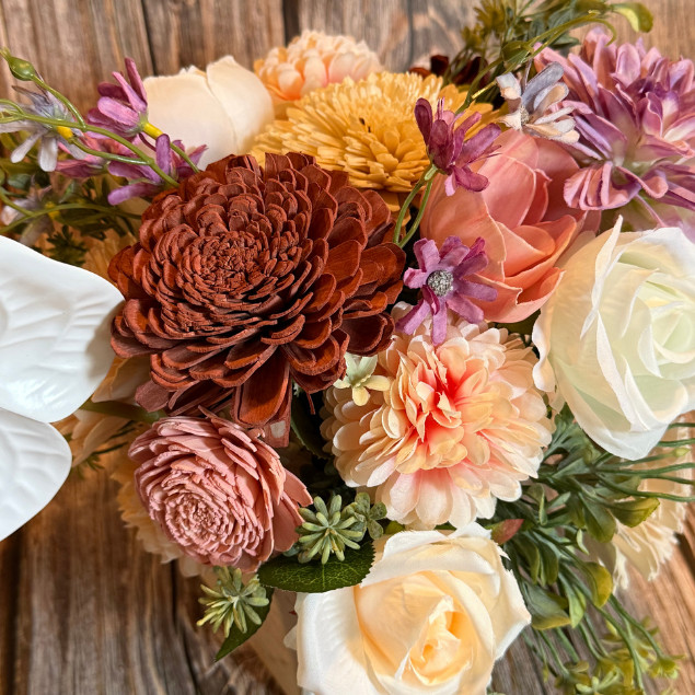 Sola Wood Silk Floral Centerpiece Rustic Wooden Box Arrangement Home Decor Gift