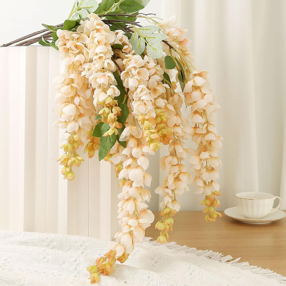 4Pcs 47.2″ Silk Wisteria Flower Garland for Home Party Decor – White Blue Pink P