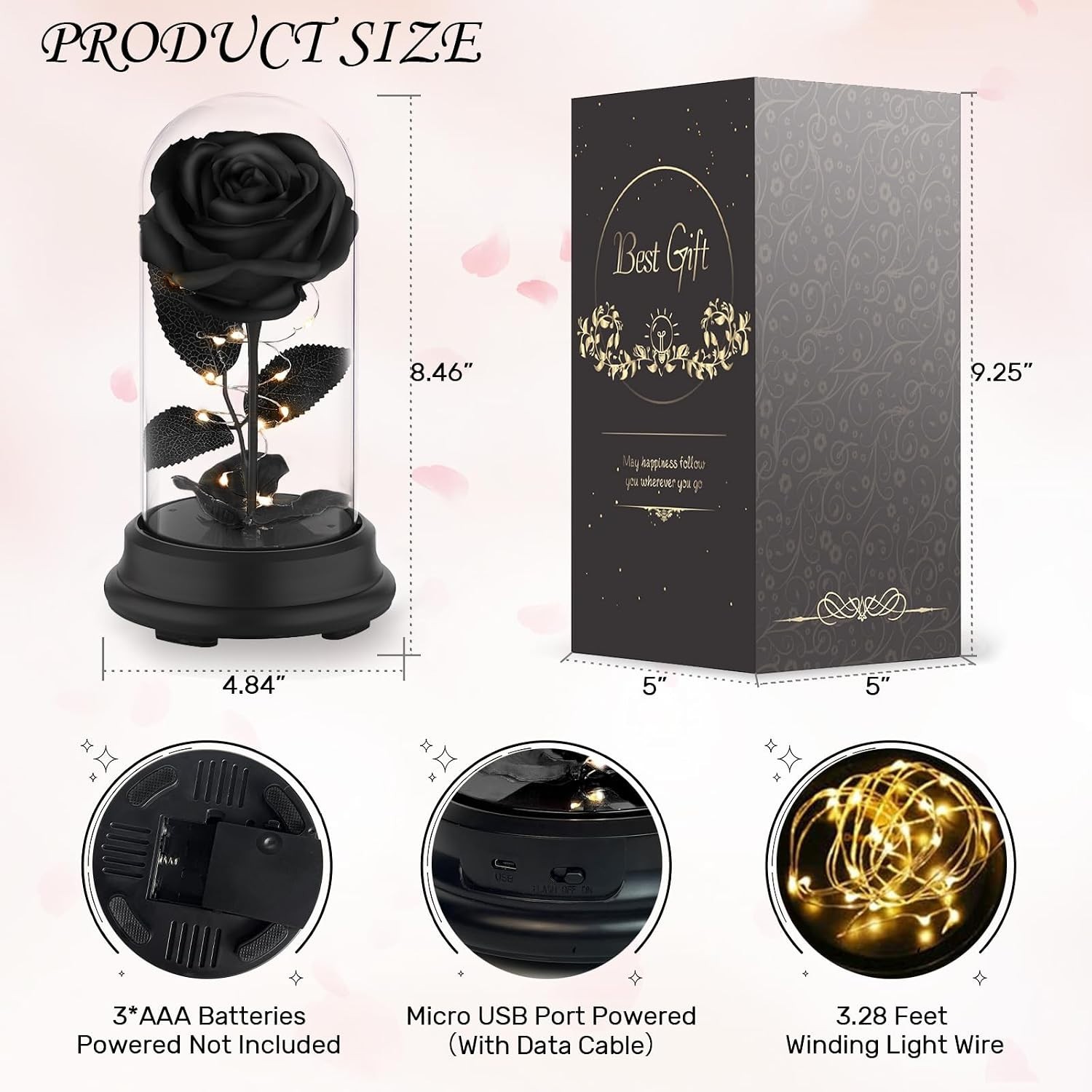 Eternal Black Rose Light Dome – Symbol of Lasting Love & Beauty