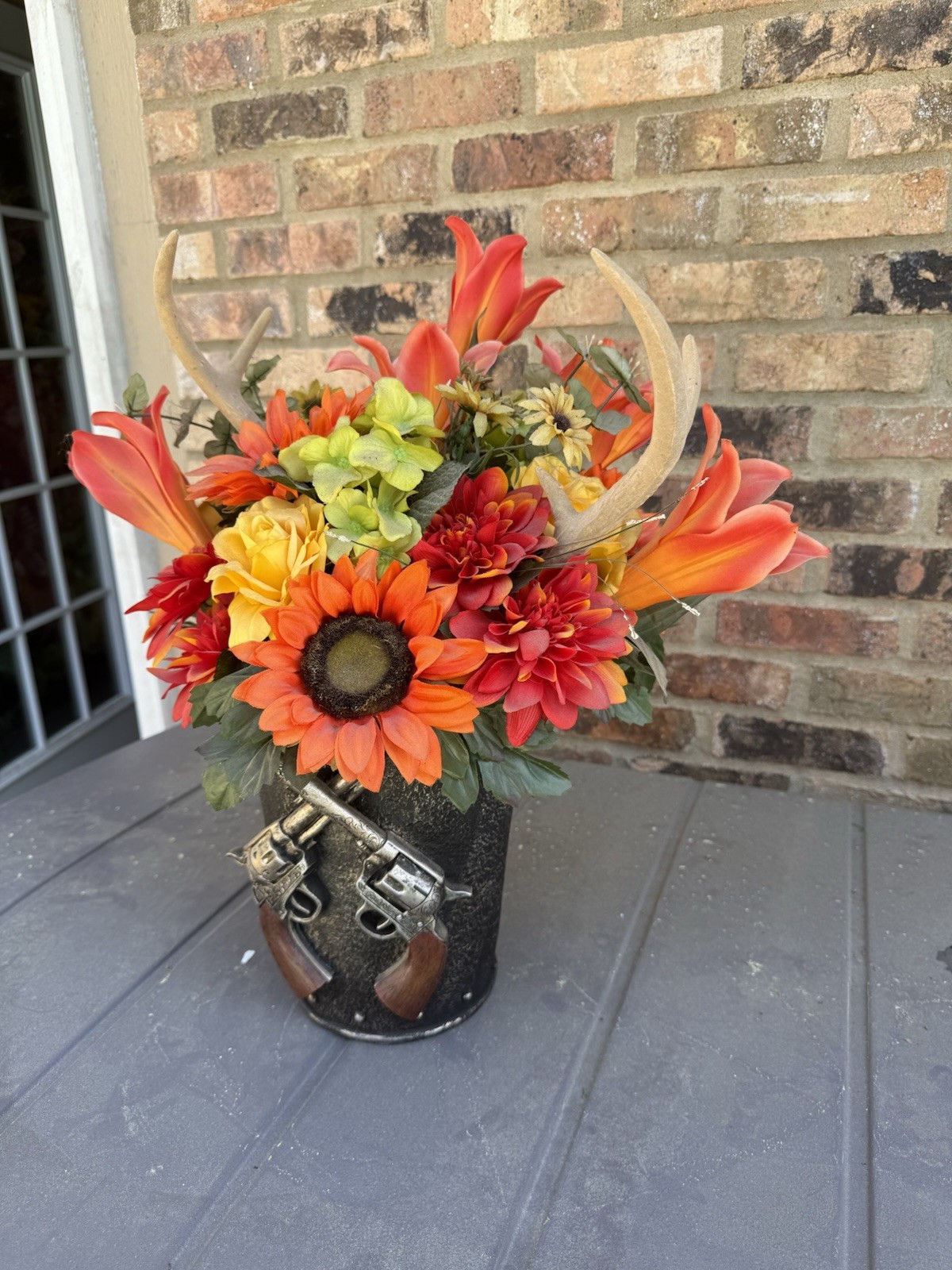 Artificial Plant Floral Arrangement Distressed Ceramic Planter Home Decor Fall