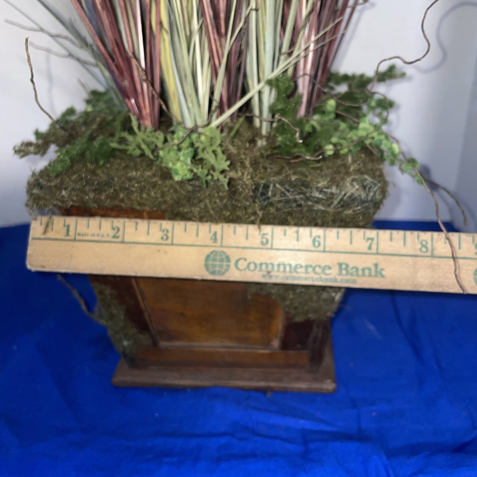 24″ Grass in Multiple Colors In Handcrafted Wood &Wicker Pot W/Moss- Estate Find