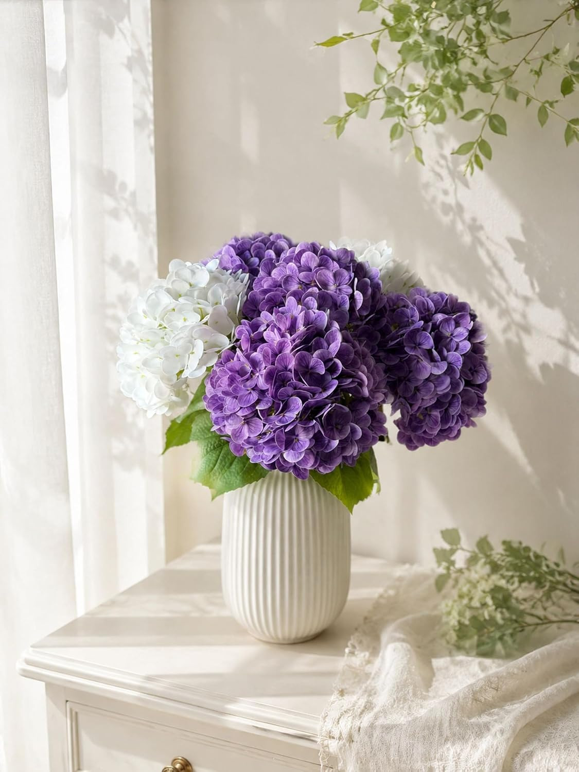 Real Touch Purple Hydrangea Artificial Flowers – 6 Stems for Home Decor