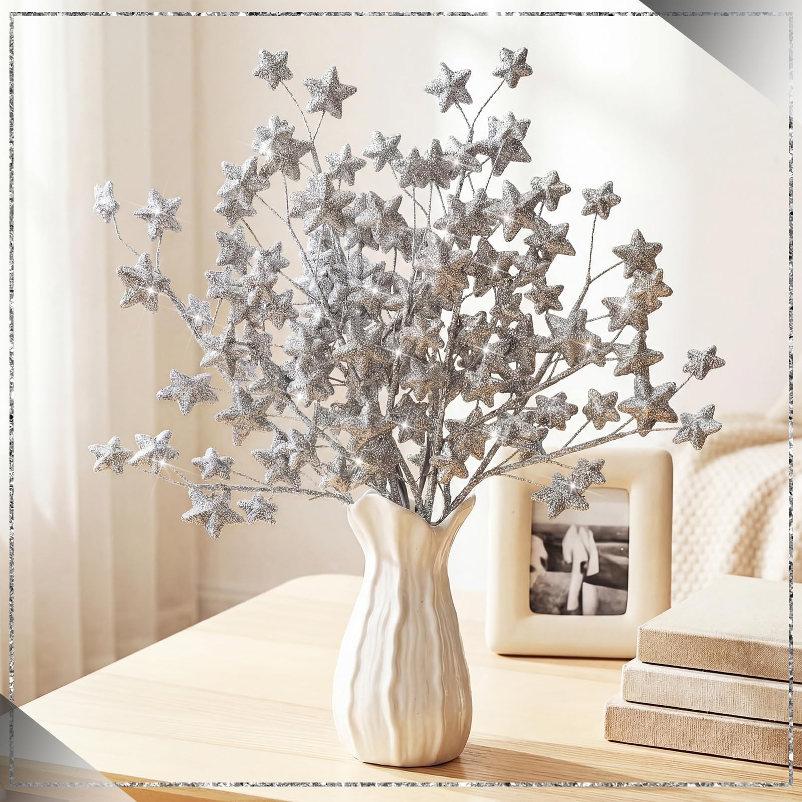 6 Pcs Glitter Star Picks 17.7 Inch Sparkly Star Tree Stem Picks Twinkle Stick…