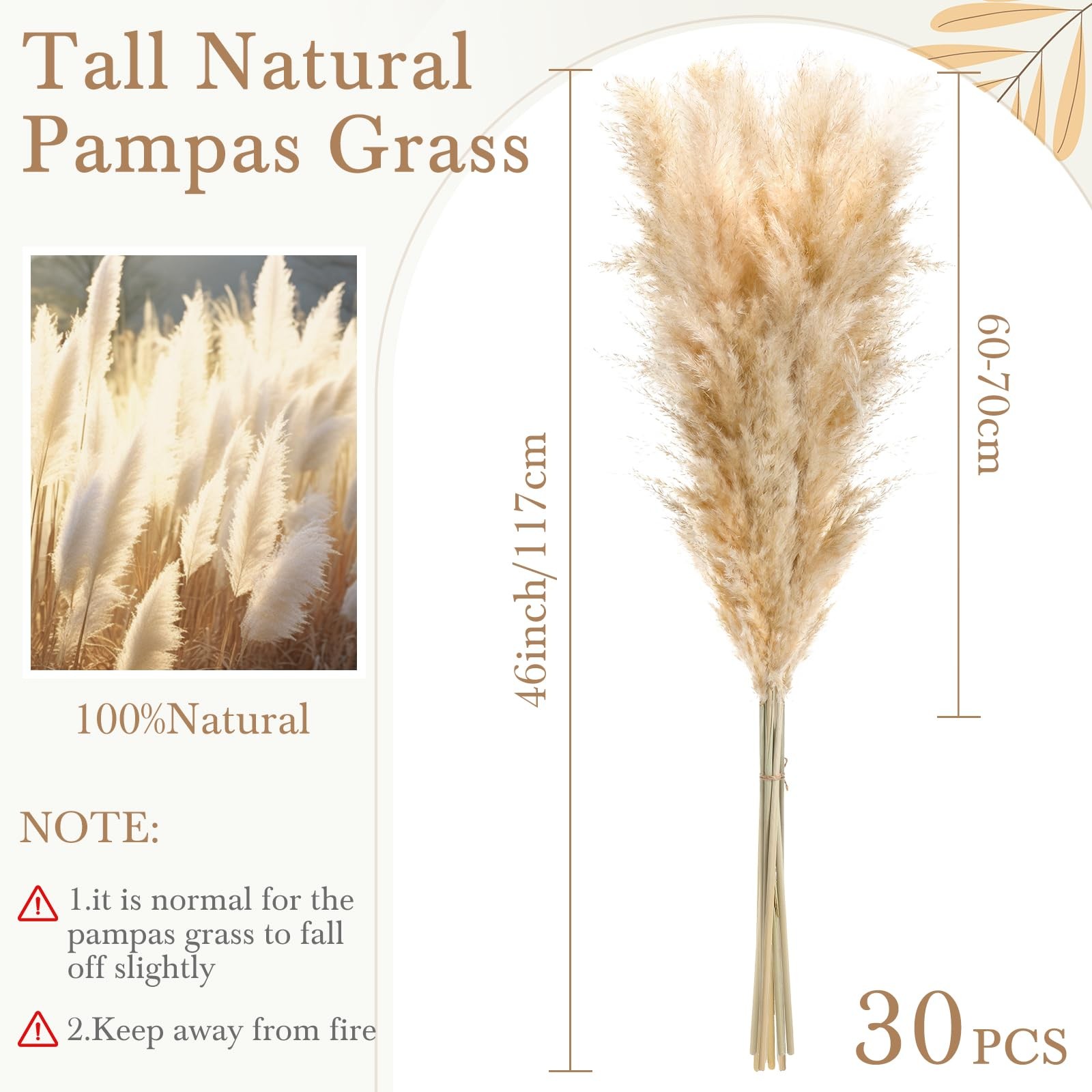 30Pcs 46 Inch Fluffy Tall Pampas Grass Decor Bulk, Natural Dried Pampas Grass Bo