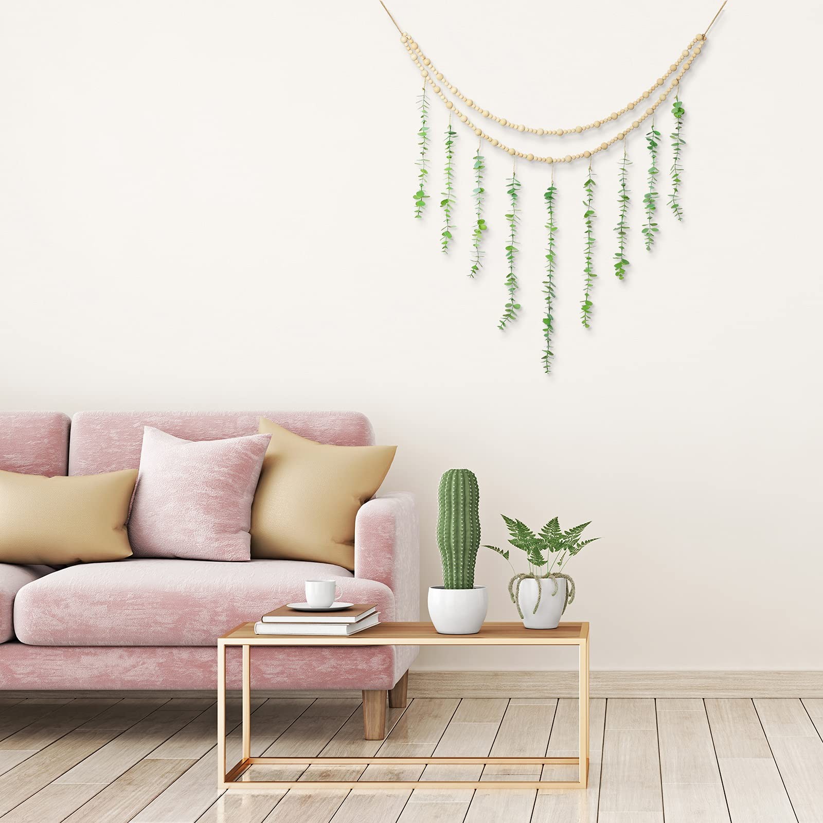 Hanging Eucalyptus Boho Wall Decor Large Boho Bedroom Wall Hanging Wooden Bea…