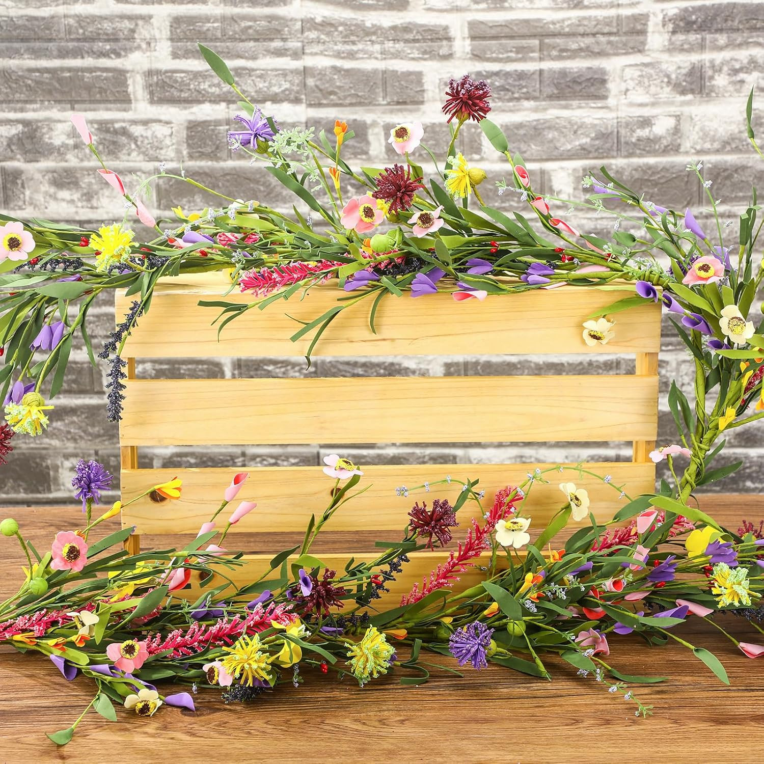 6 Ft Artificial Wildflower Garland, Wisteria Flowers Daisy and Lavender Faux Flo