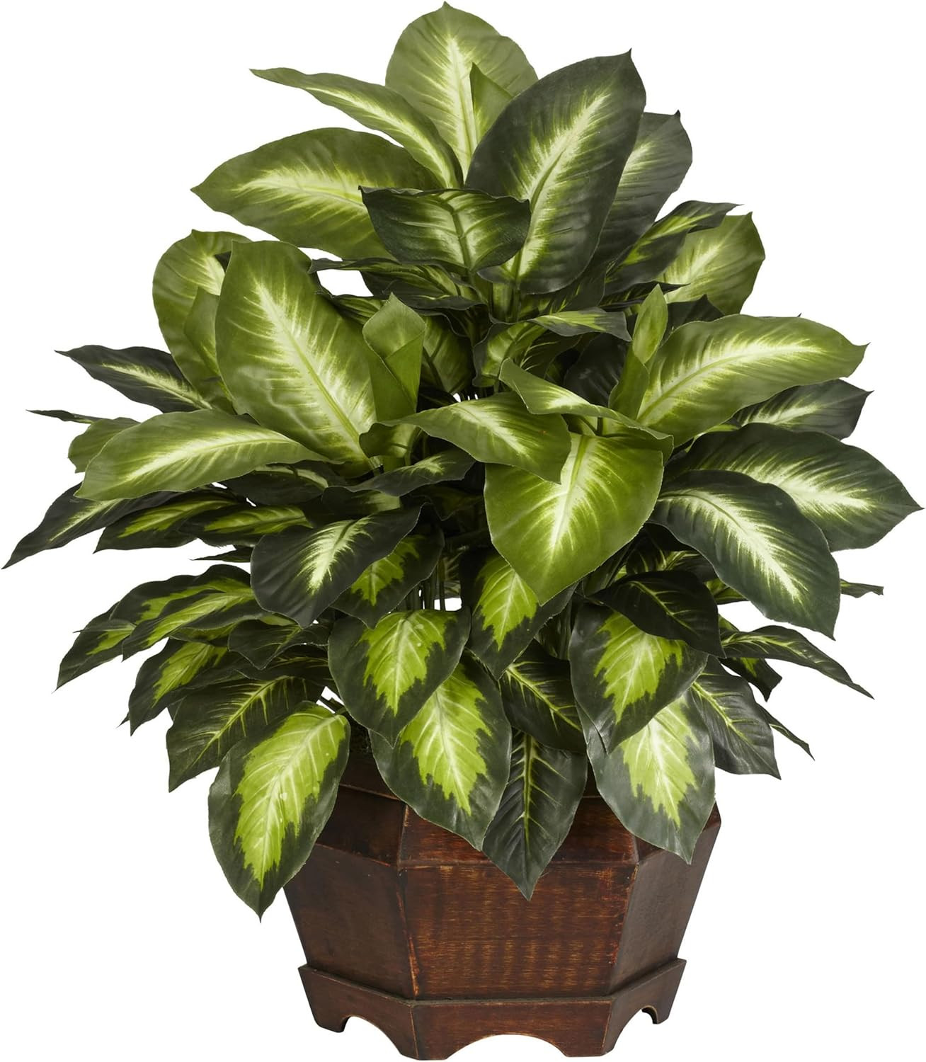 24In Artificial Dieffenbachia Silk Plant with Modern Hexagon Planter, Maintenanc