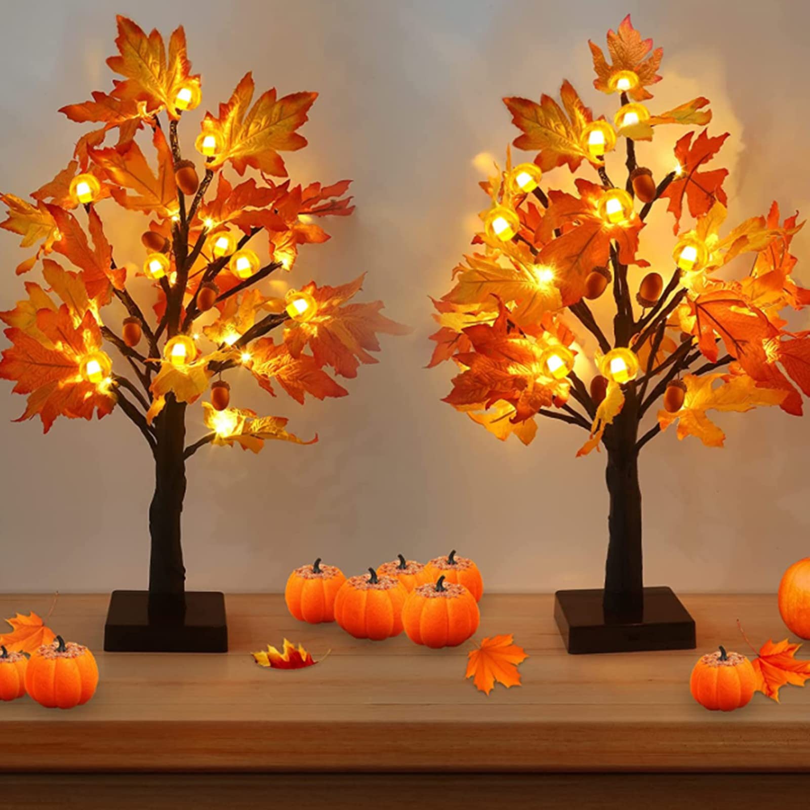 Fall Maple Tree with 48 LEDs Battery Operated Light Up Artificial Pumpkins Maple