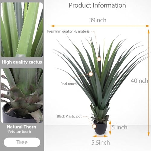 Faux Agave Plant 40 Inch Artificial Spiked 2 Pack Indoor