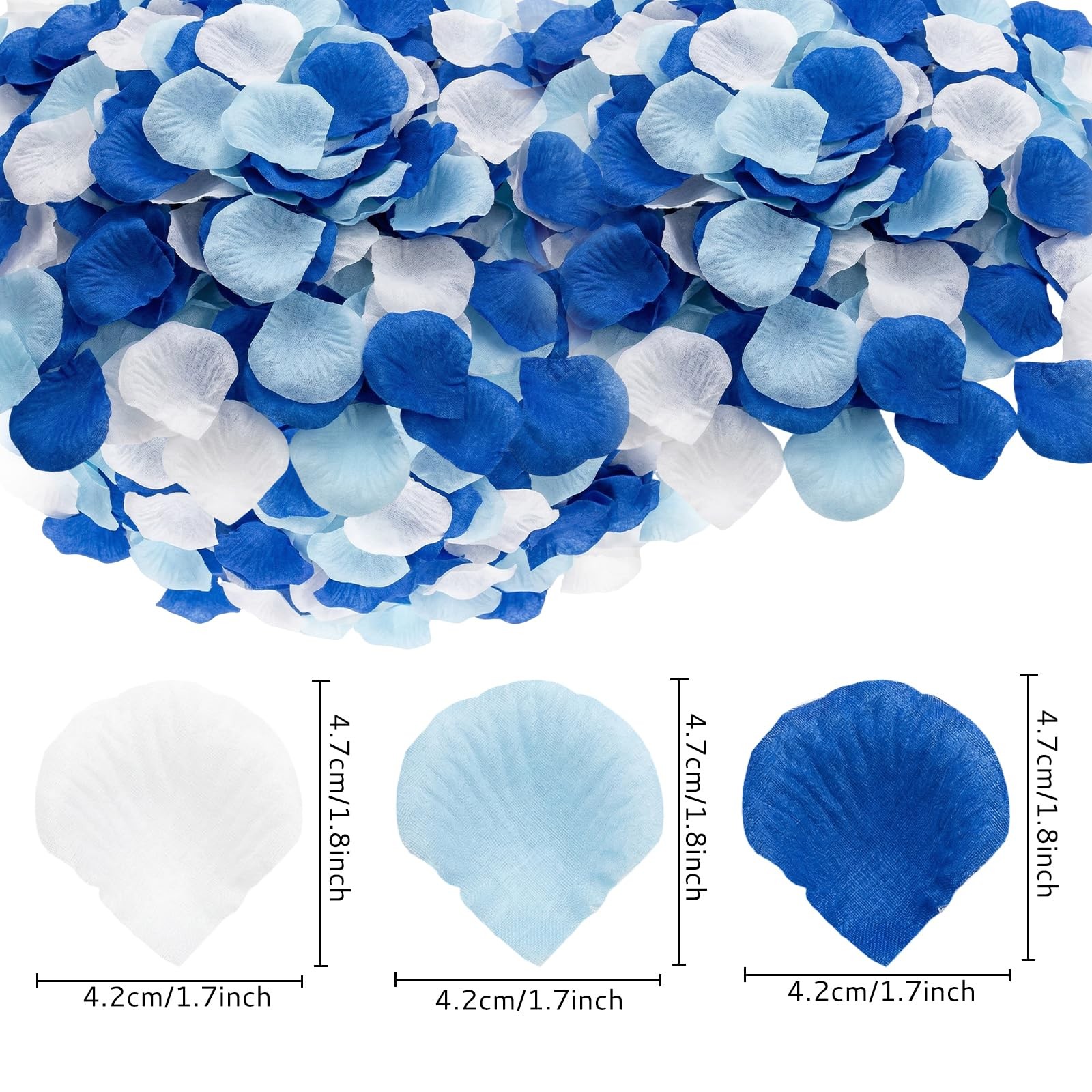 1800PCS Artificial Rose Petals, Dark Blue, Light Blue, White