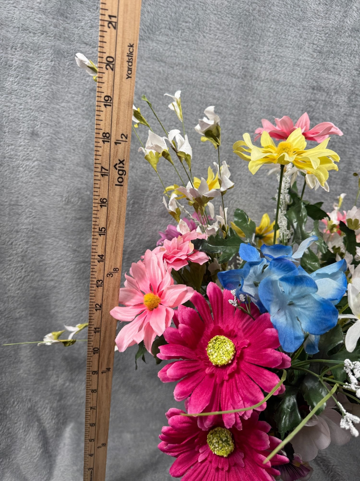 Artificial Flower Bouquet In Galvanized Metal Vase – Mixed Colors & Blooms