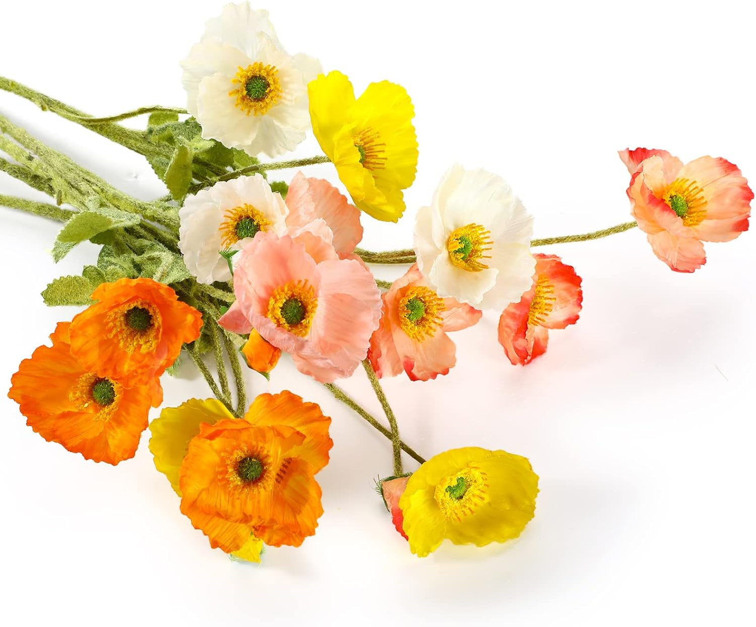 30 Pcs Silk Artificial Poppy Faux Poppy Spring Flowers for Home Kitchen Wedding