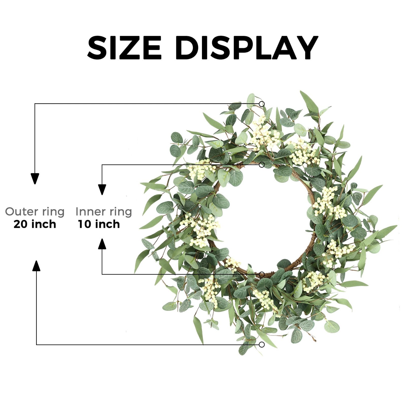 20″ Artificial Eucalyptus Wreath – Front Door, Porch, Wall Decor for All Seasons