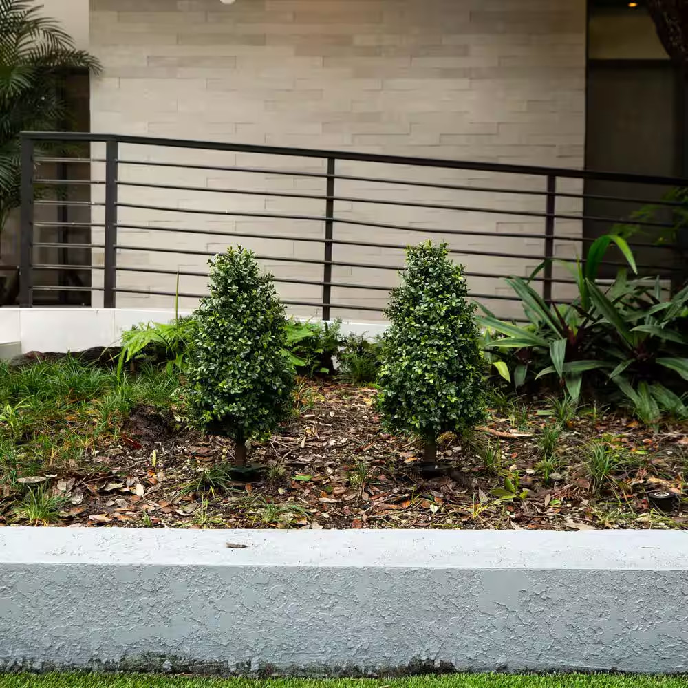 2.5 Ft. UV Resistant Artificial Boxwood Tree Plant with Integrated Ground Stake