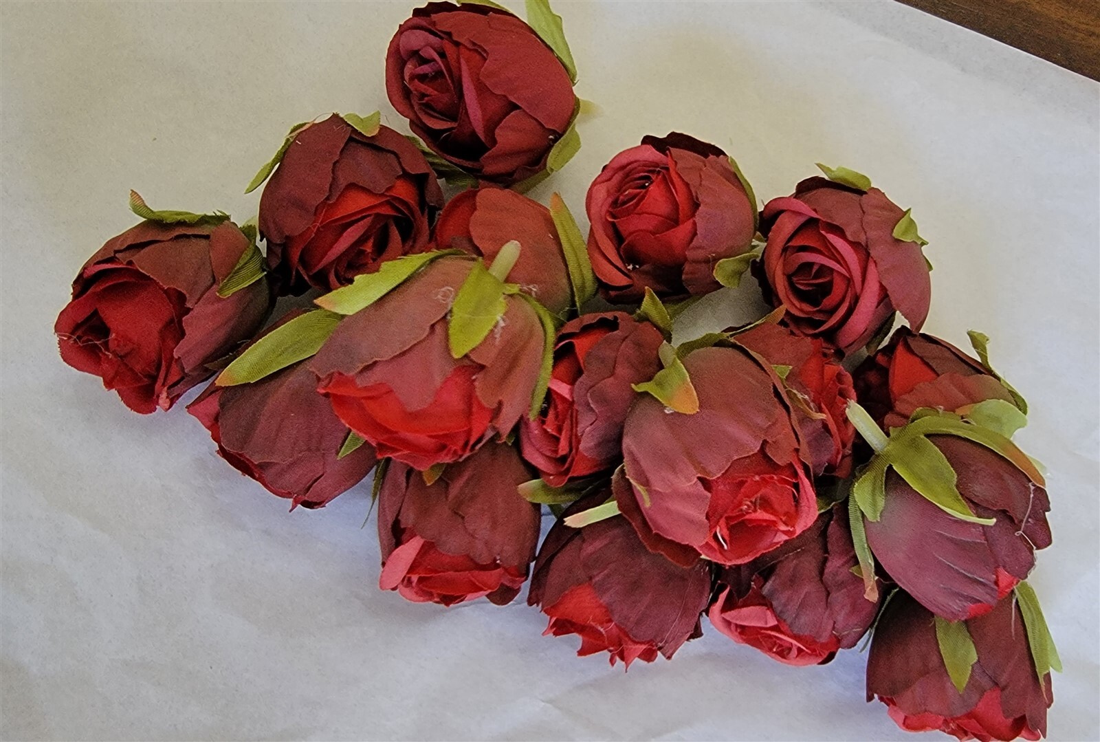 Victorian Trading 16 Red Burgundy Rose Buds Faux Flowers 2″ 47D