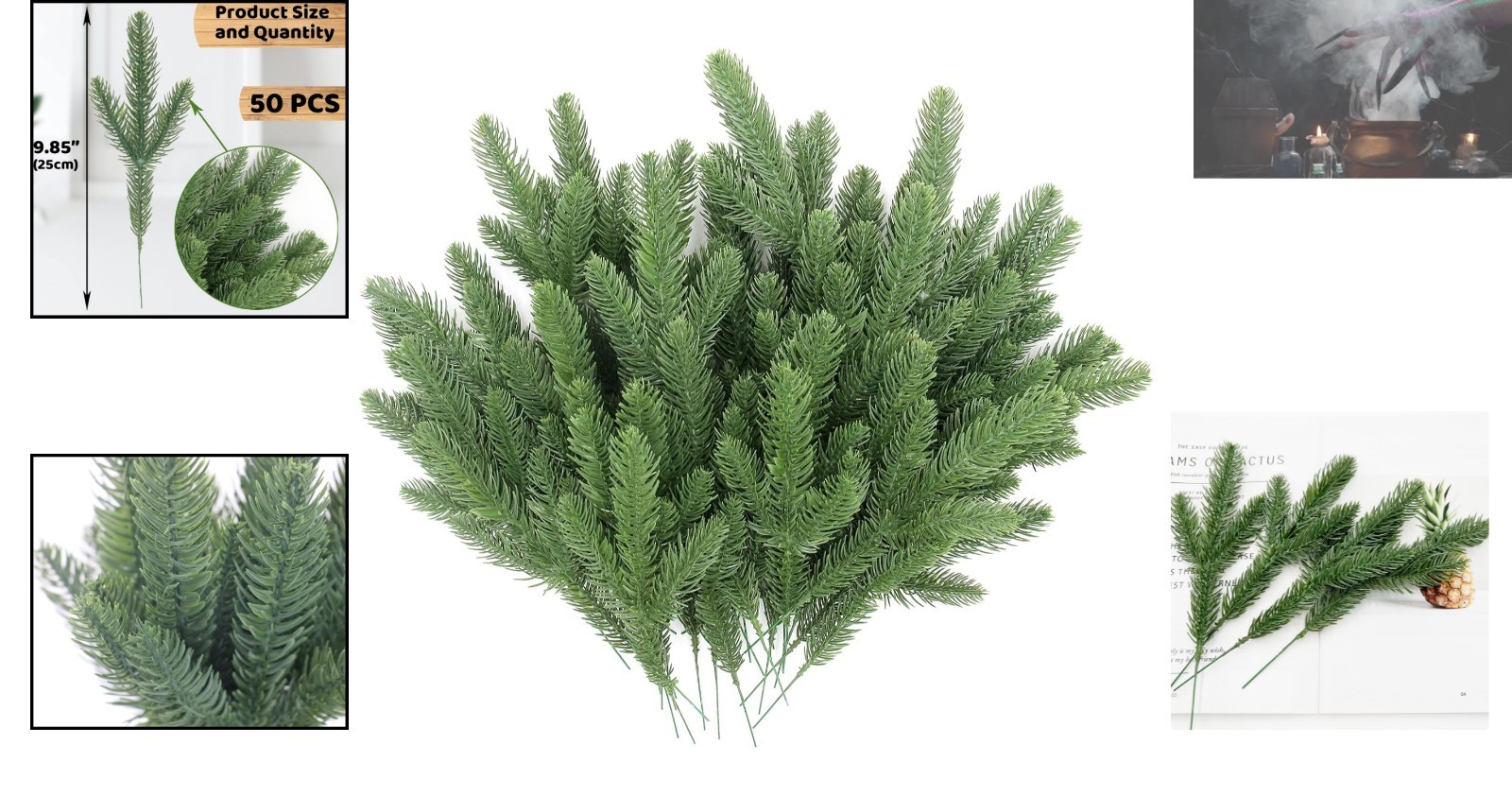 Versatile 50 Pcs Artificial Pine Needles – Perfect for Wreaths and Garlands