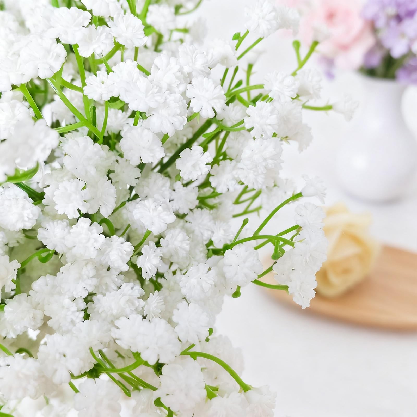 100 Pcs White Babys Breath Artificial Flowers Real Touch Bulk Gypsophila Decor
