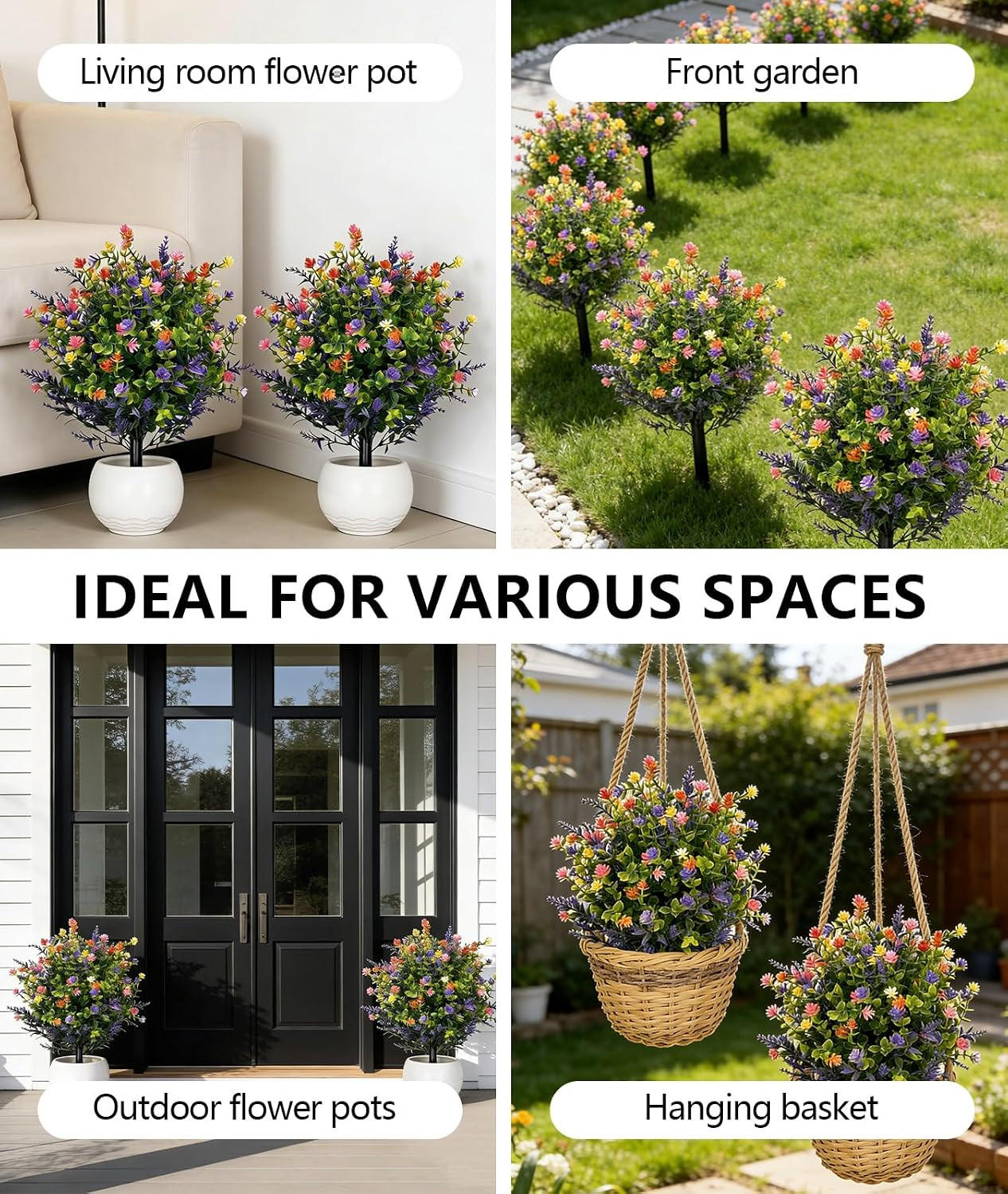 2 Pack 23” Tall UV Resistant Artificial Petunia Flowers in Pots for Indoor/Outd