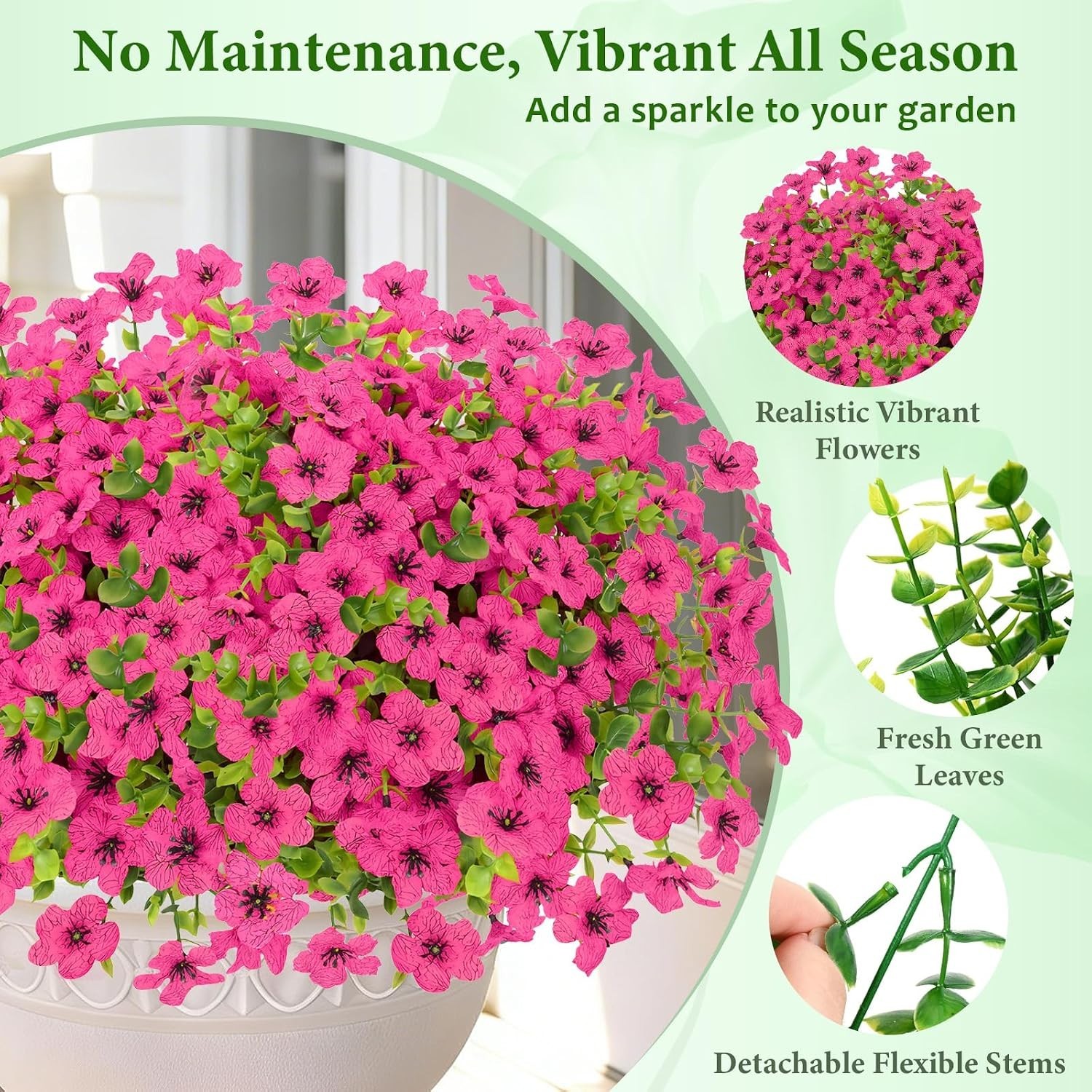 Lifelike 9 Bundles UV Resistant Outdoor Flowers – Rose Red for -Round Beauty