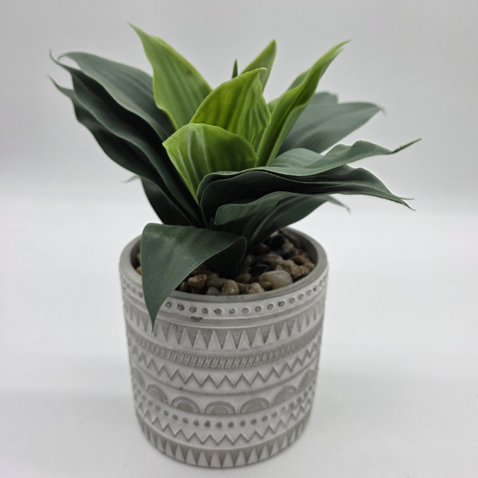 Artificial Green Plant in Gray Patterned Pot Faux Desk Shelf Home Decor