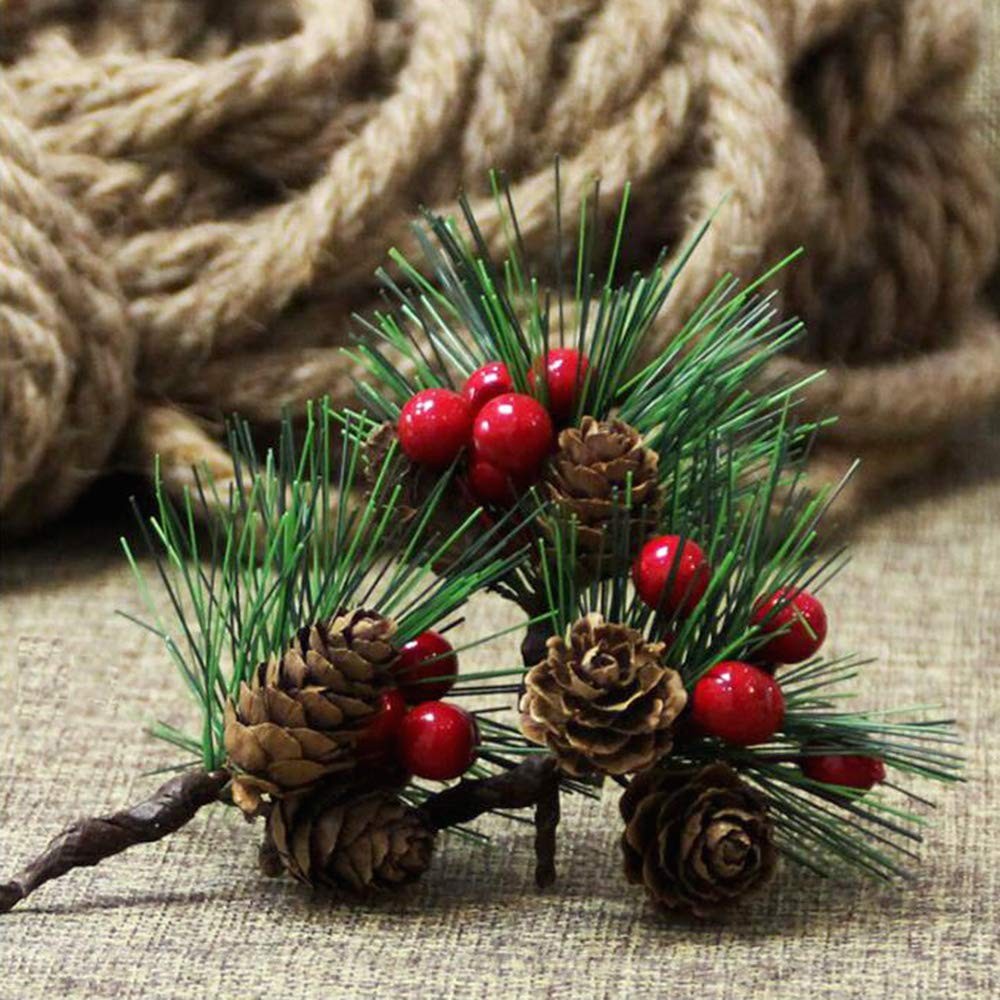 Artificial Pine Picks Small Tree Plants Red Pinecones Christmas Decor 20 PCS