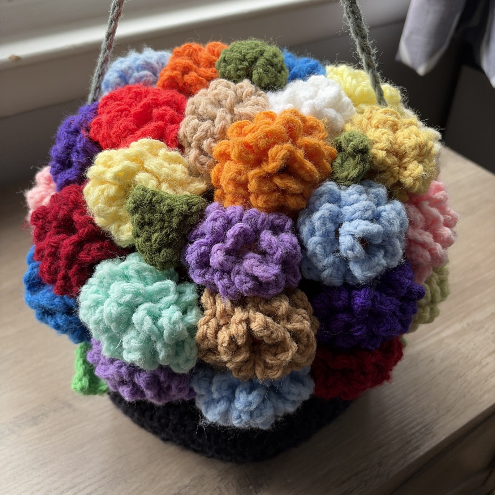 Crochet Hanging Flower Basket Handmade Home Decoration Gift Pink Purple Yellow