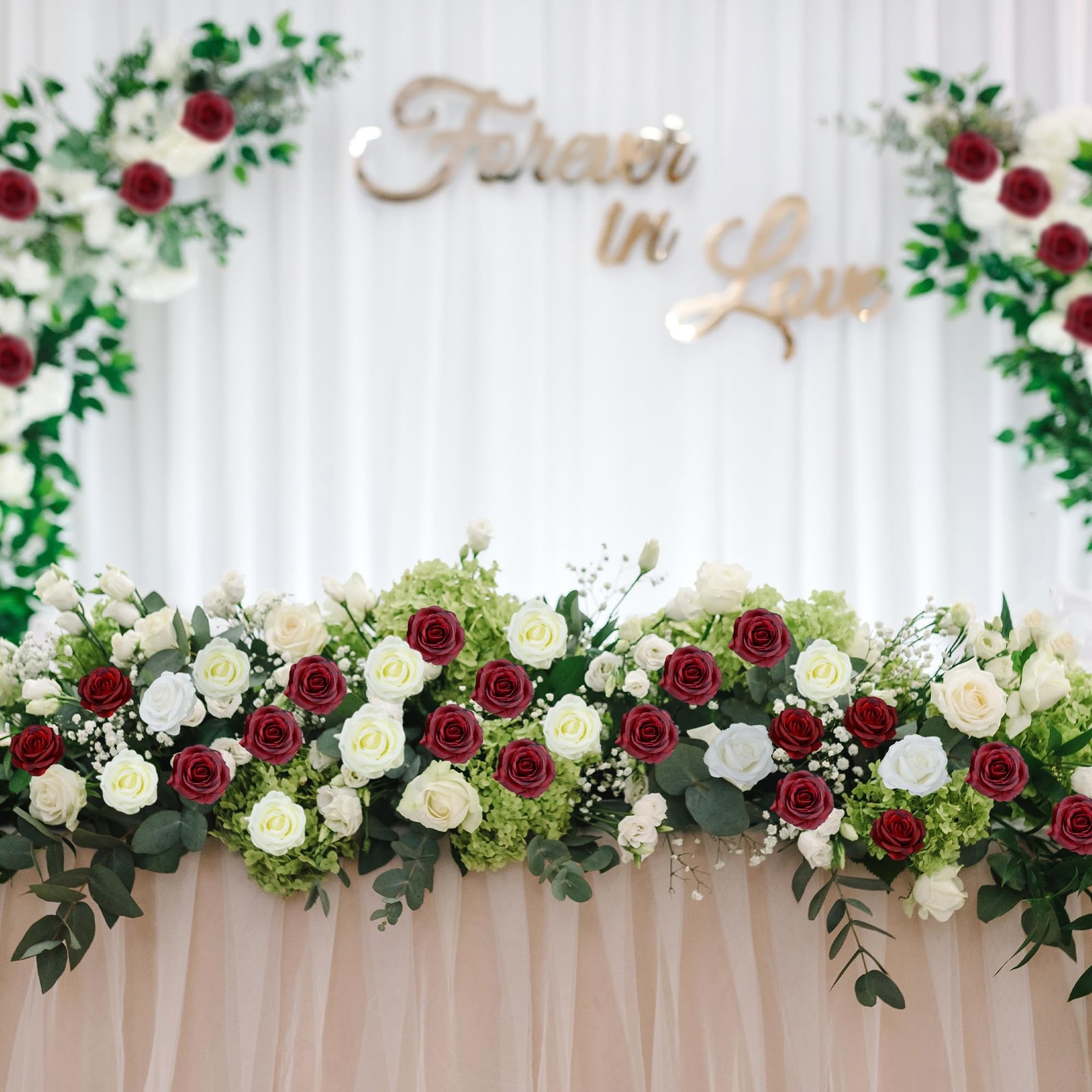 10 Pcs Wine Red Rose Artificial Flower, Faux Silk Flowers With Long Stems, Fa…