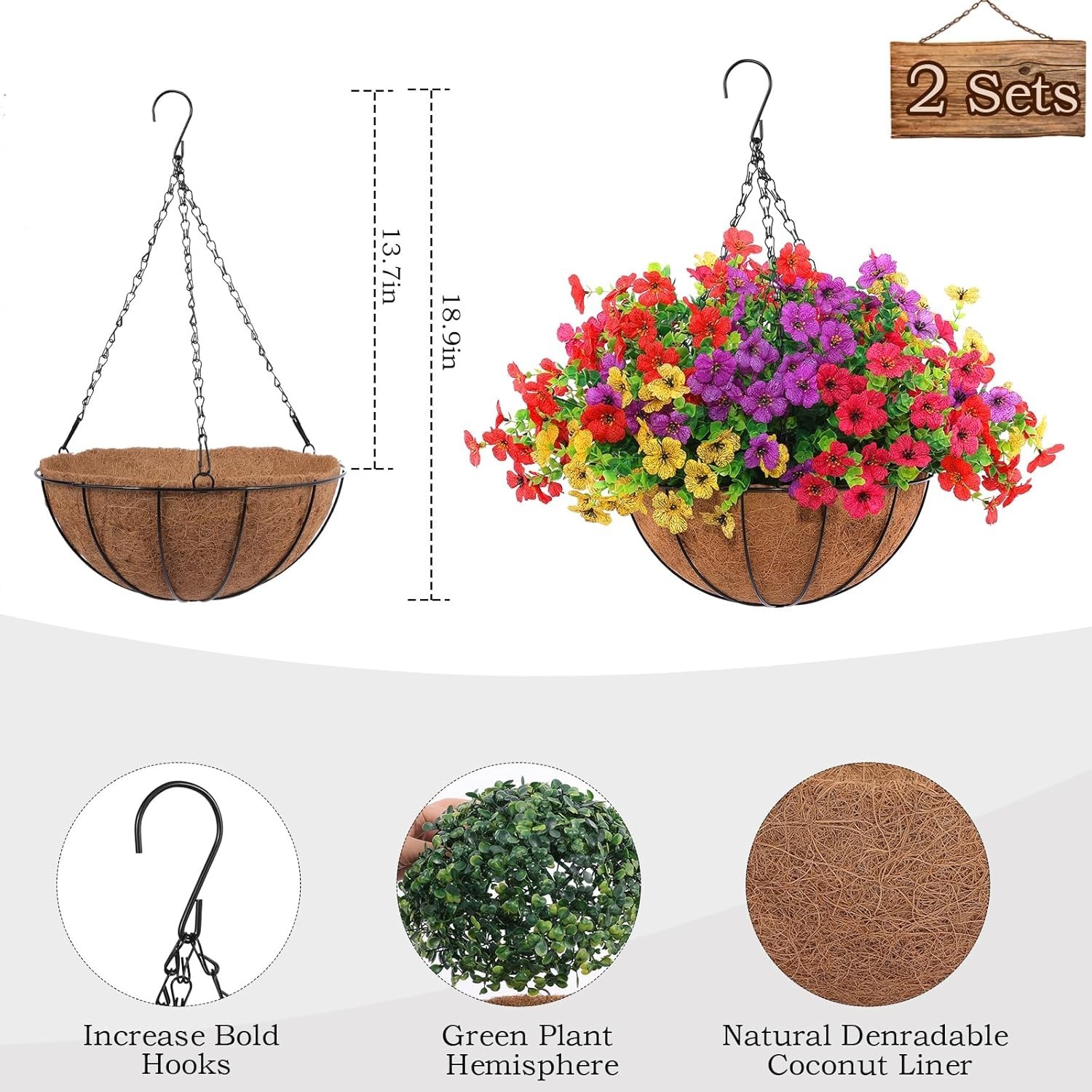 Realistic Silk Daisy Flowers in 2 Hanging Planters – 24 Pcs