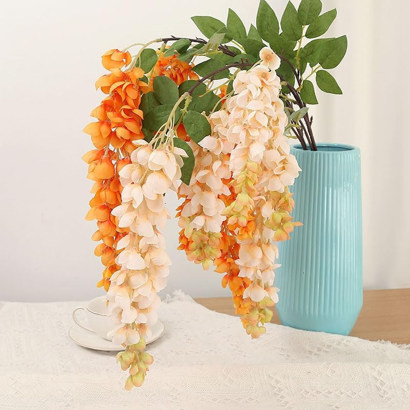 4Pcs 47.2″ Silk Wisteria Flower Garland for Home Party Decor – White Blue Pink P