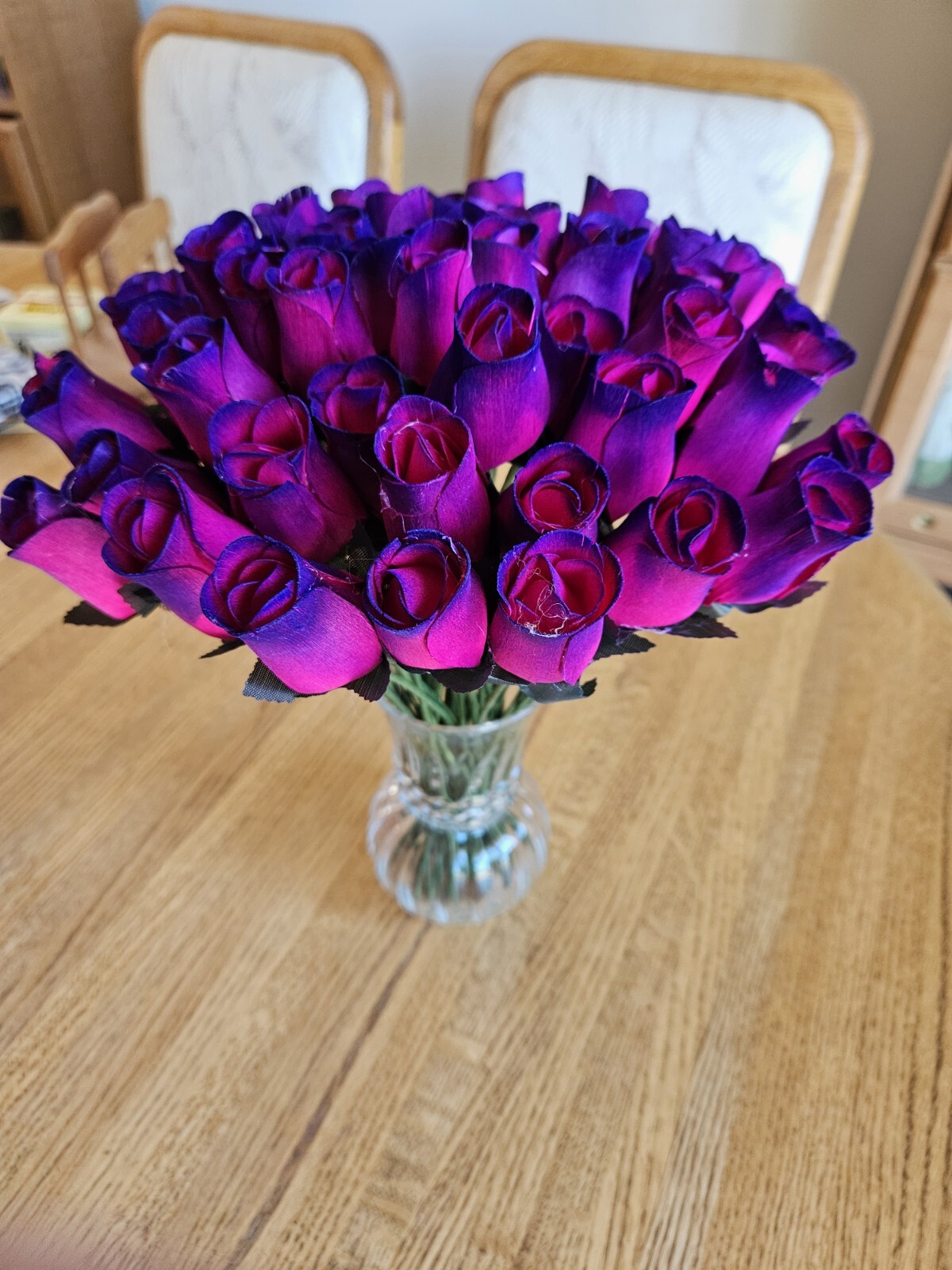 1 DOZEN – HOT PINK- PURPLE WOODEN ROSE BUDS 5 X 8 ARTIFICIAL FLOWERS