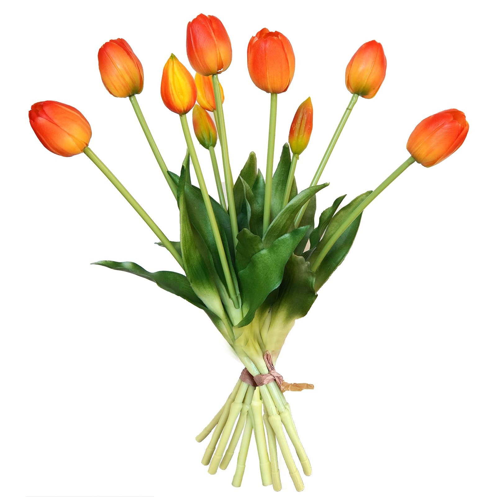10 PCS Orange Artificial Tulips Real Touch Fake Flowers for Home Wedding