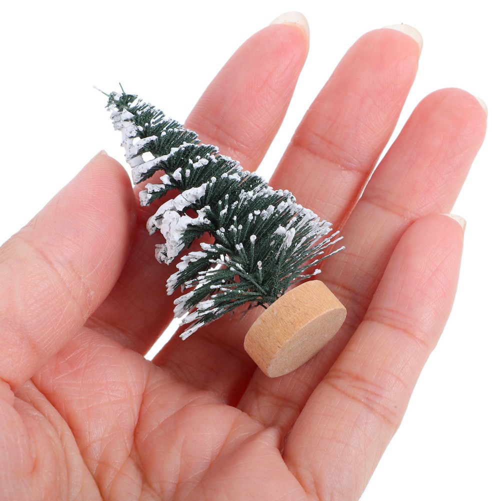 10 Pcs Mini Christmas Tree Ornaments 5 Cm Snow Covered Pine for Xmas Party Decor