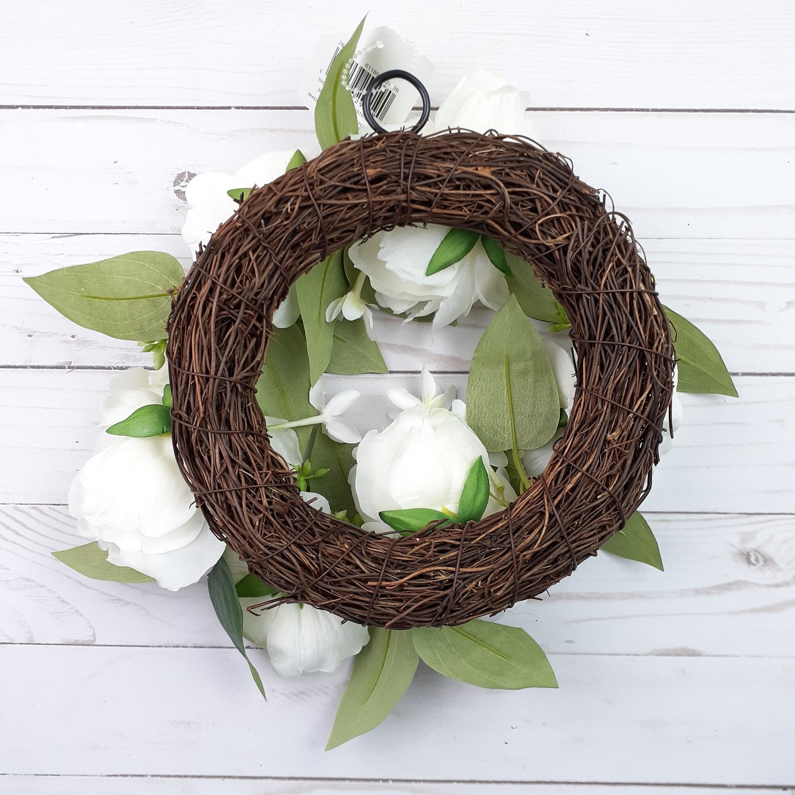 Candle Ring Wreath Cream Peony Rose Flowers Floral 5 in Inside 10 in Overall