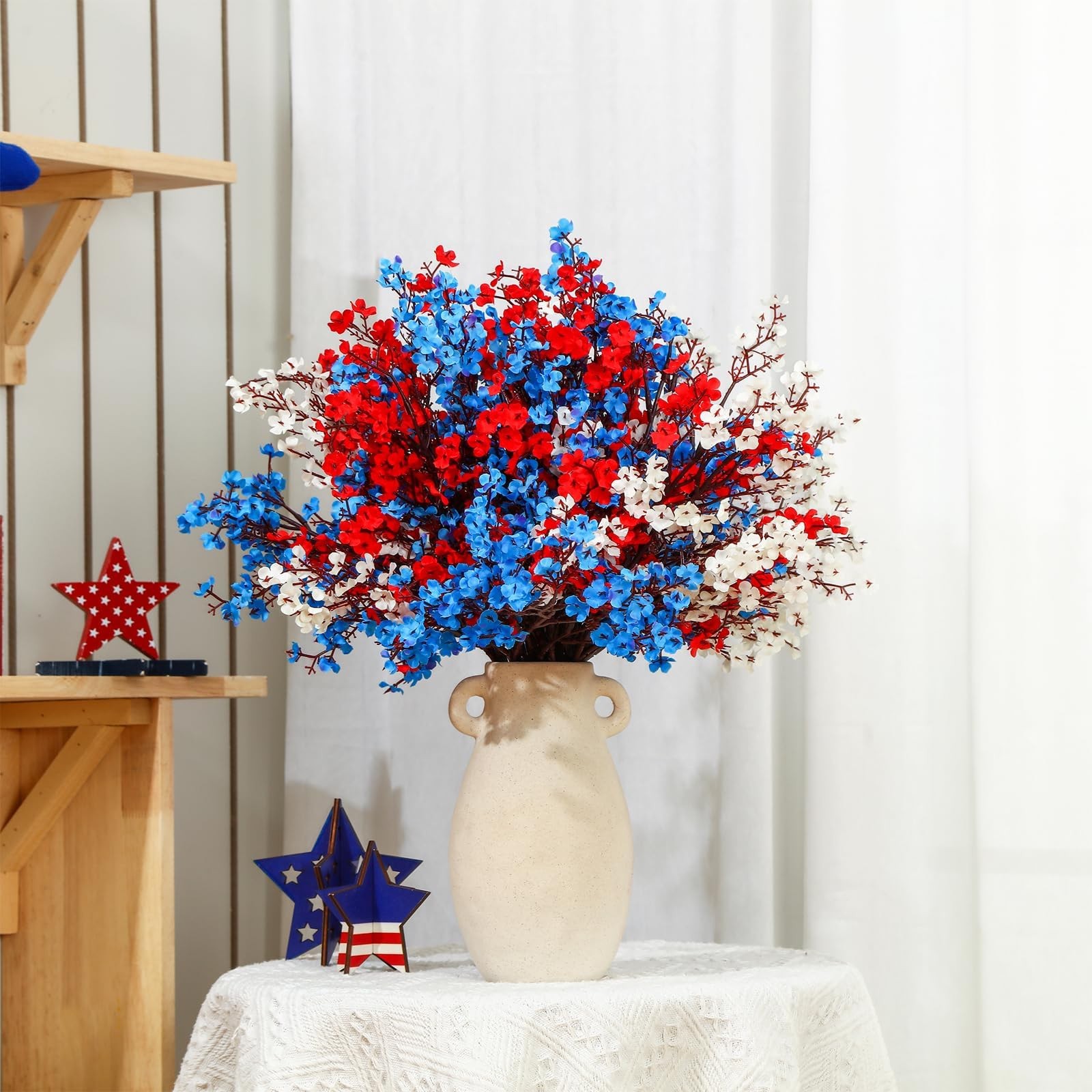 Lyrow 24 Pcs Red Blue White Patriotic Artificial Flowers 4th of July Table Ce…