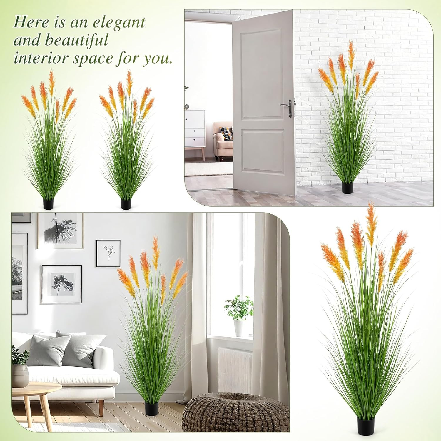 5 Ft Tall Faux Grass Plants – 4 Pack for Home, Office & Wedding Decor