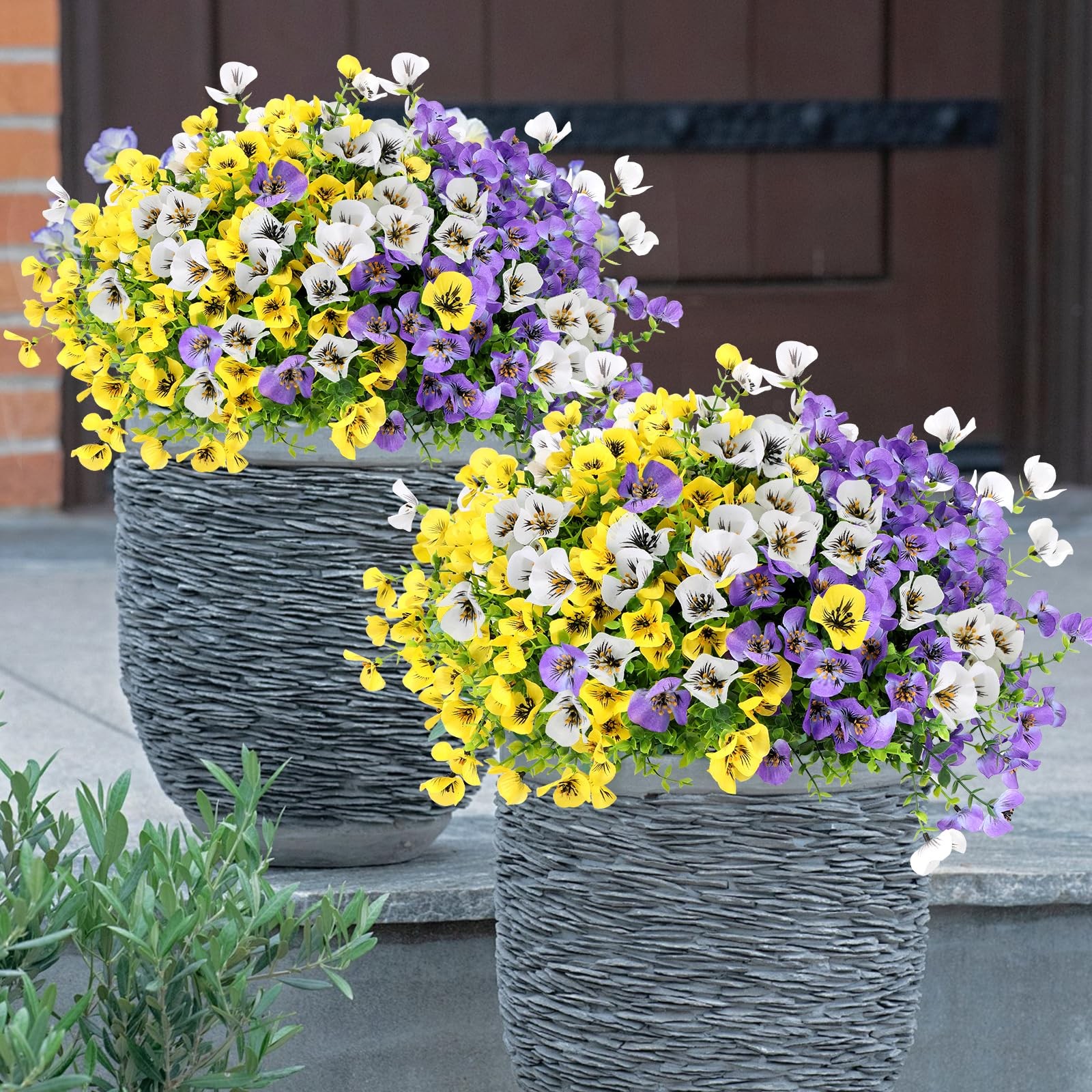 Geegoods Artificial Pansy Flowers, Mix 3 Colors, 24Pcs | UV Resistant, Faux S…