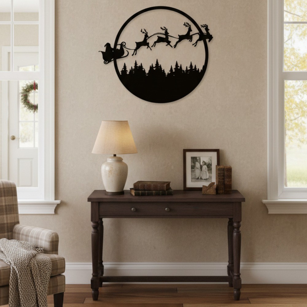 Large Round Merry Christmas Metal Wall Sign – Festive Home Decor