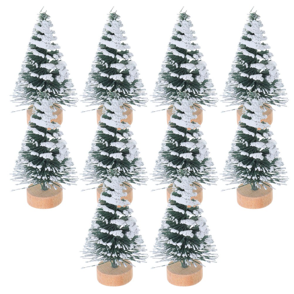 10 Pcs Mini Christmas Tree Ornaments 5 Cm Snow Covered Pine for Xmas Party Decor