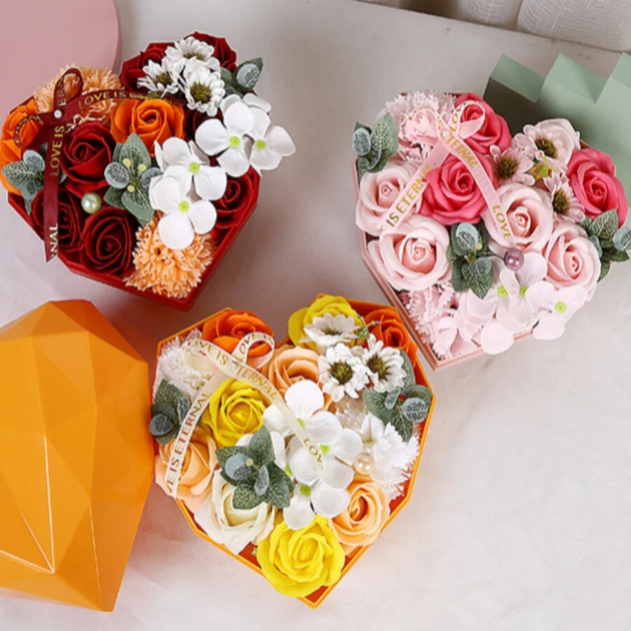 Fashion Heart Soap Flower Gift Set Valentine Roses Boutique Package Gifts