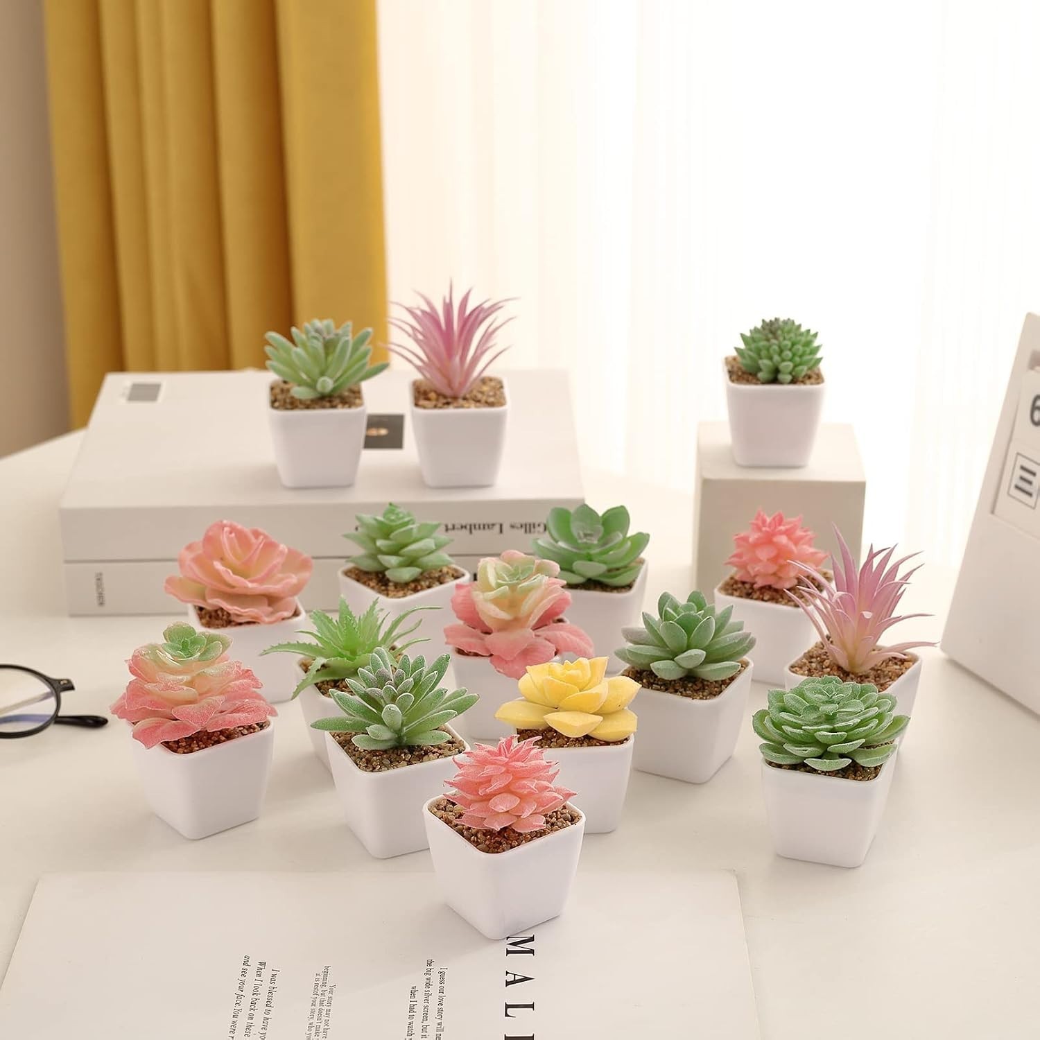 Mini Fake Succulents in Pots, Set of 24 for Office and Home