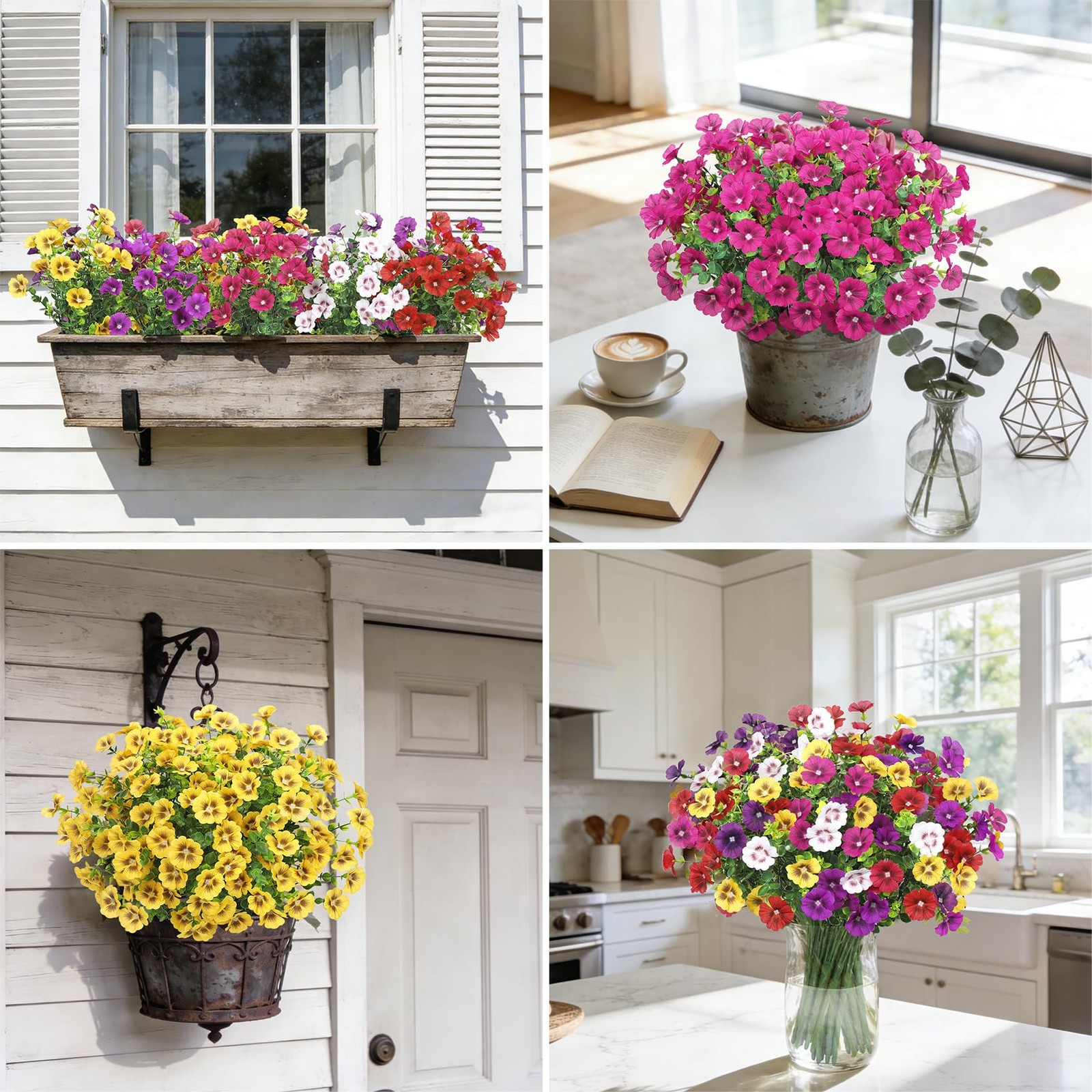 24 Bundles Artificial Flowers for Outdoors UV Resistant Silk Fake Flowers Faux