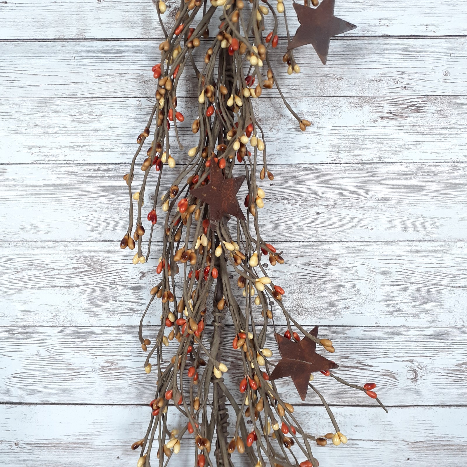 Fall Pip Berry Garland Rusty Star Pumpkin Spice 40 in Rustic Primitive Berries