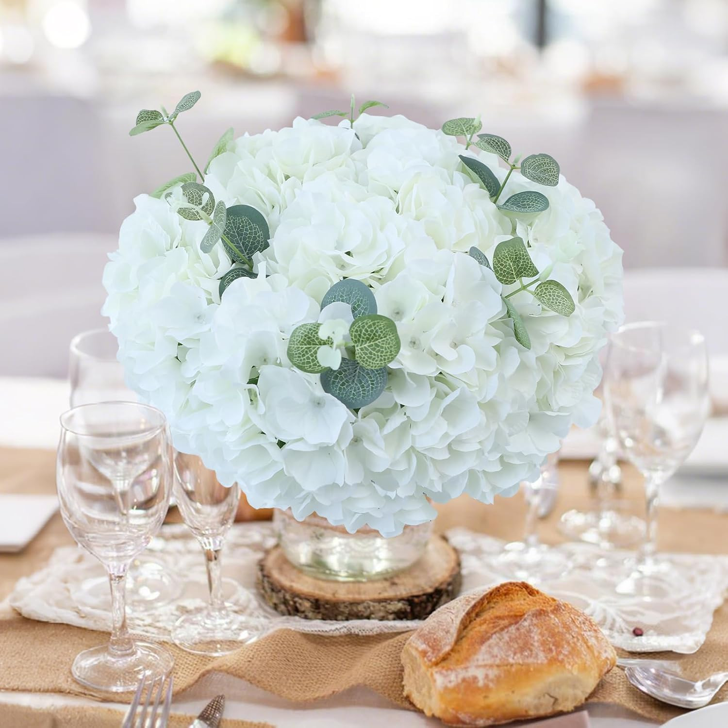 65Pcs Fake Flowers White Hydrangea Artificial Flowers Bulk (Not Squished, No Ste