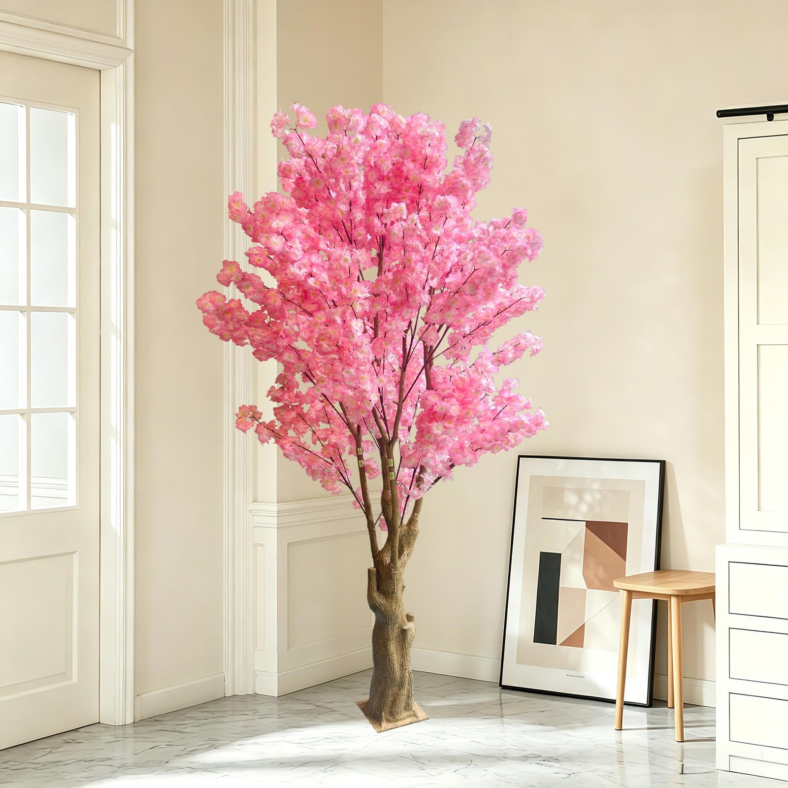 Realistic 7FT Cherry Blossom Tree with Stump – Luxurious Indoor Floral Elegance