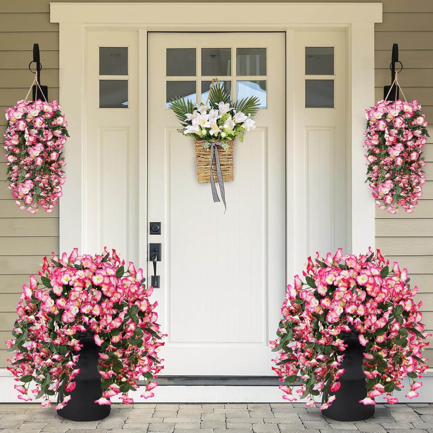 Artificial Fake Hanging Flowers Plants for Outdoor Outside Spring Summer Deco…