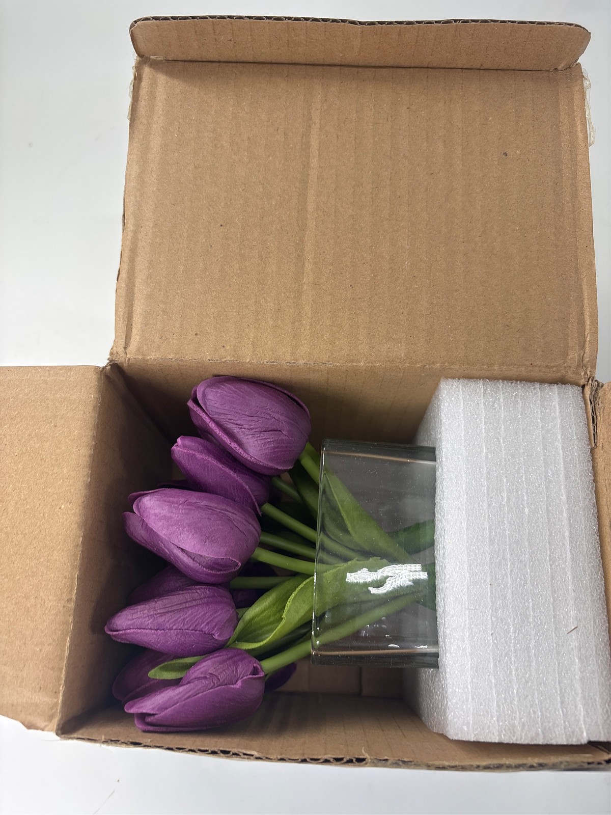 12 Pcs Artificial Real Touch Tulips Flowers in Glass Vase with Faux Water, Tulip